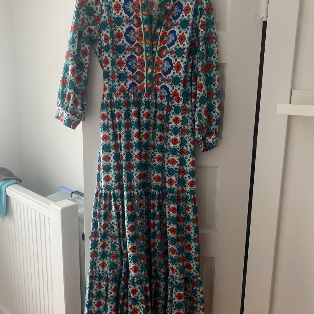 Boden White and Green Floral Long Sleeve Dress - Picture 2 of 3